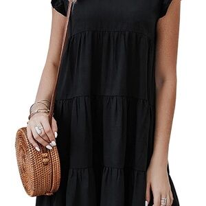 KIRUNDO Chic Black Tiered Midi Dress